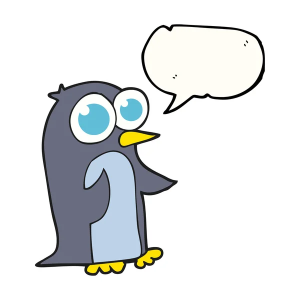 Habla pingüino de dibujos animados burbuja con ojos grandes — Archivo Imágenes Vectoriales