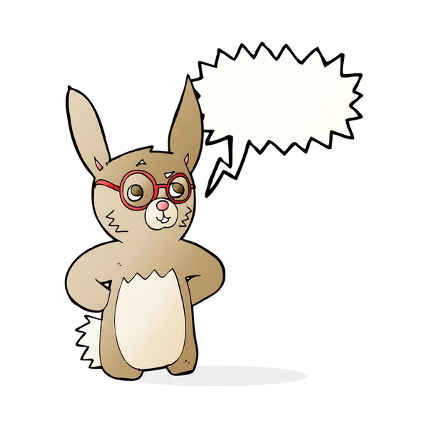 Tecknad kanin bär glasögon med tal bubbla — Stock vektor