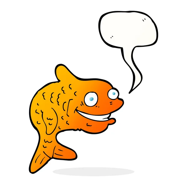 Cartone animato pesce felice con la bolla discorso — Vettoriale Stock