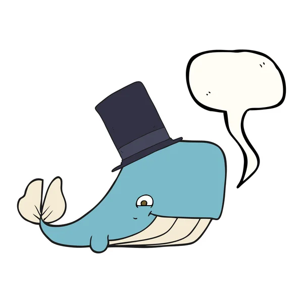 Мовна бульбашка мультяшний кит у верхньому капелюсі — стоковий вектор