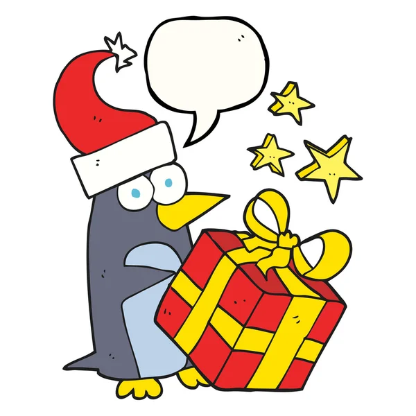 konuşma balonu hediye olan Noel penguen karikatür