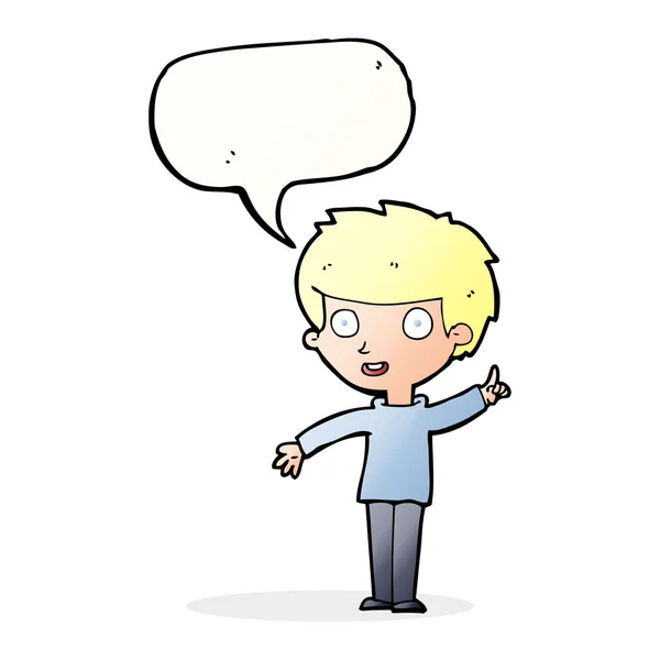 Cartoon boy with idea with speech bubble — Stock Vector
