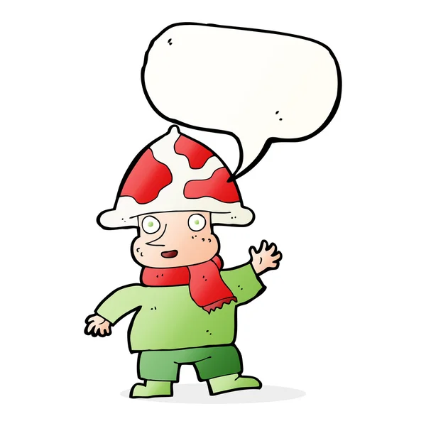 Cartoon mushroom man with speech bubble — Stock Vector