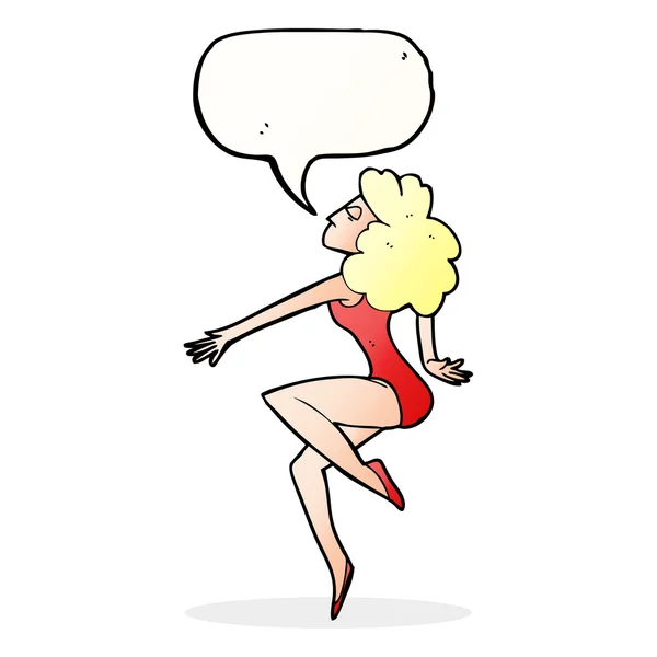 Mujer bailarina de dibujos animados con burbuja del habla — Vector de stock