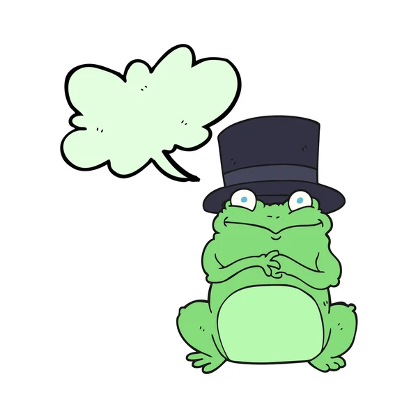 Speech bubble cartoon frog in top hat — Stock Vector