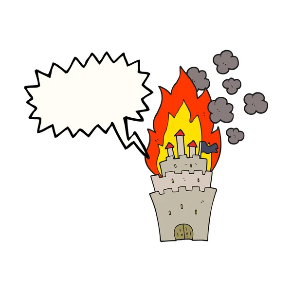 Speech bubble cartoon burning castle — Stock Vector