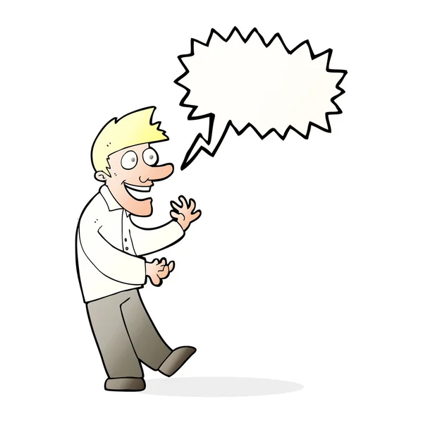 Cartoon excited man with speech bubble — Stock Vector