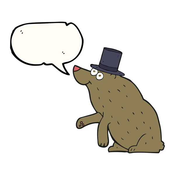 Urso de desenho animado bolha discurso no chapéu superior — Vetor de Stock