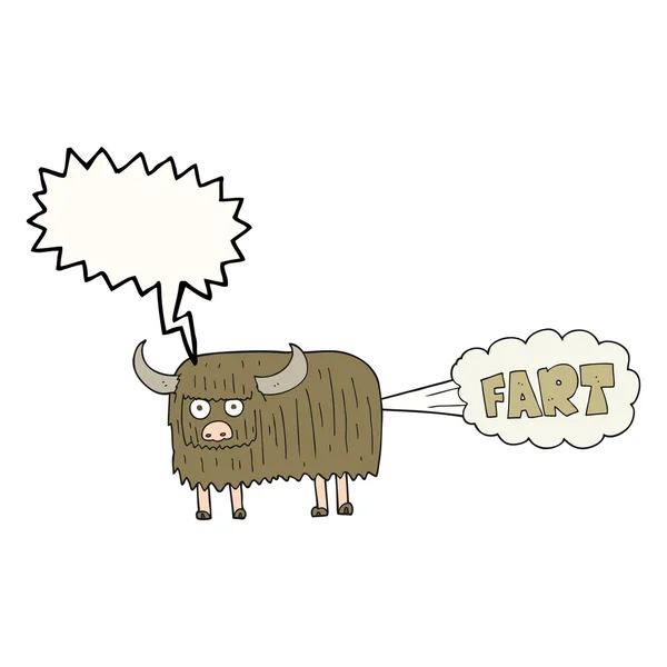Konuşma kabarcık karikatür kıllı inek osurmak — Stok Vektör
