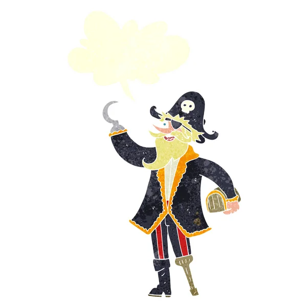 Capitán pirata de dibujos animados retro a mano alzada — Vector de stock