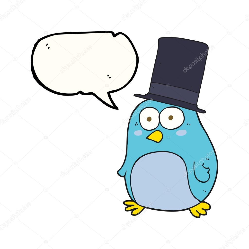 Oiseau De Dessin Animé Bulle Discours Portant Chapeau Haut
