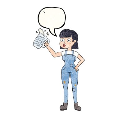 konuşma balonu dokulu karikatür kadın bira ile