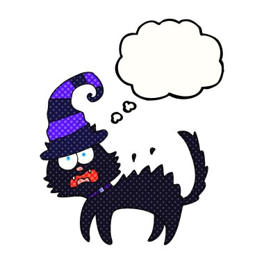 Kara kedi düşünce kabarcık karikatür korkuttu