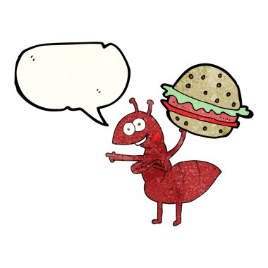 konuşma balonu dokulu karikatür karınca yiyecek taşıyan