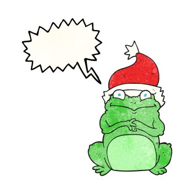 konuşma balonu dokulu karikatür kurbağa Noel şapka