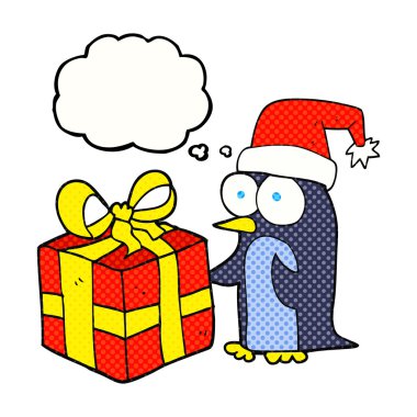 düşünce balonu hediye olan Noel penguen karikatür