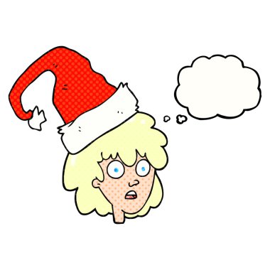 kabarcık karikatür kadın Noel Baba şapkası ile sanıyordum