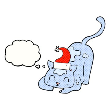 kabarcık karikatür kedi Noel şapka takıyor sanıyordum