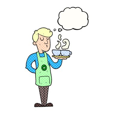 düşünce kabarcık karikatür barista kahve servisi