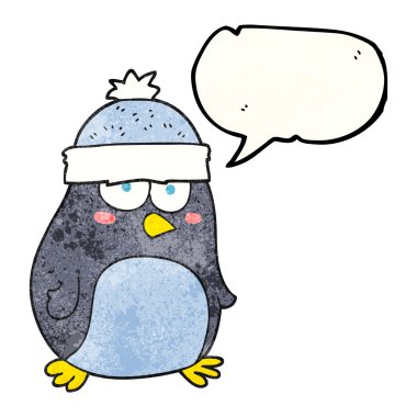 konuşma balonu dokulu karikatür penguen