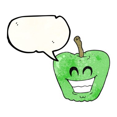 konuşma balonu dokulu karikatür sırıtan elma