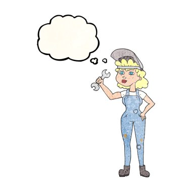 somun anahtarı ile kabarcık dokulu karikatür kadın sanıyordum