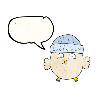 konuşma balonu dokulu karikatür baykuş şapka