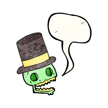 konuşma balonu dokulu karikatür kafatası silindir şapka gülüyor