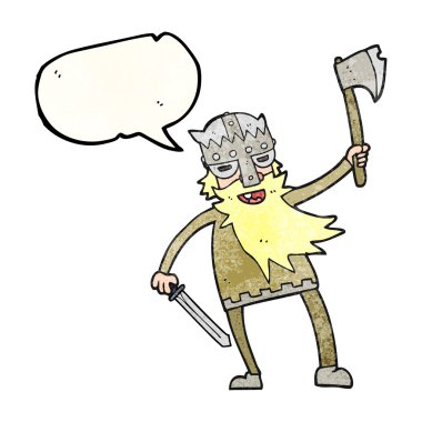 konuşma balonu dokulu karikatür viking savaşçısı