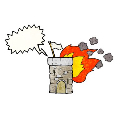 konuşma balonu dokulu karikatür kale kule yanan