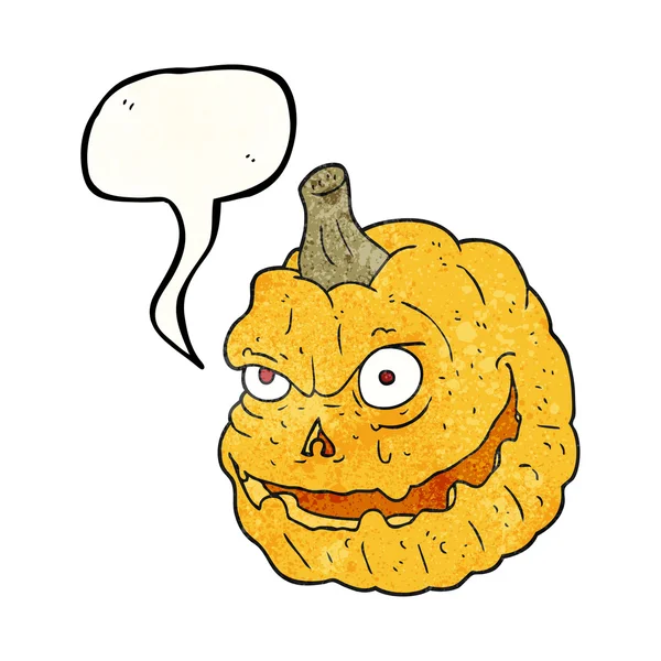 Speech bubble textured cartoon spooky pumpkin — Stock Vector