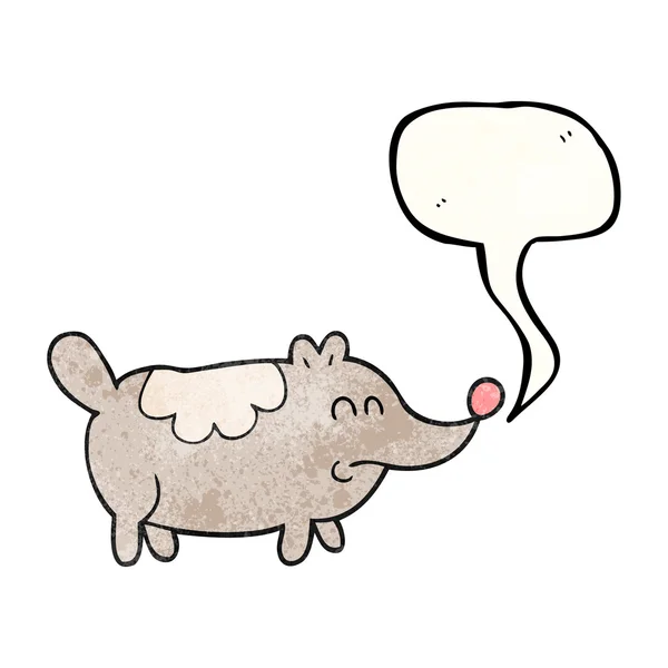 Discorso bolla strutturato cartone animato piccolo cane grasso — Vettoriale Stock