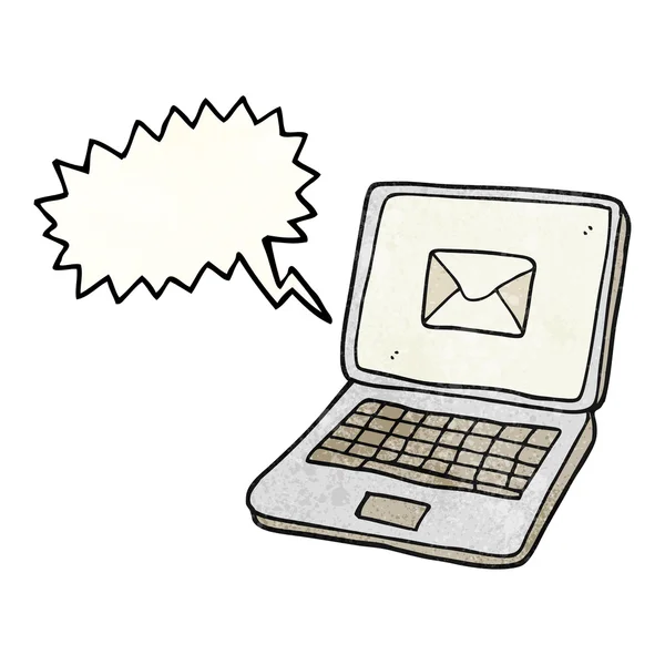 Mowy Bańka teksturowanej kreskówka laptop komputer z wiadomości symb — Wektor stockowy
