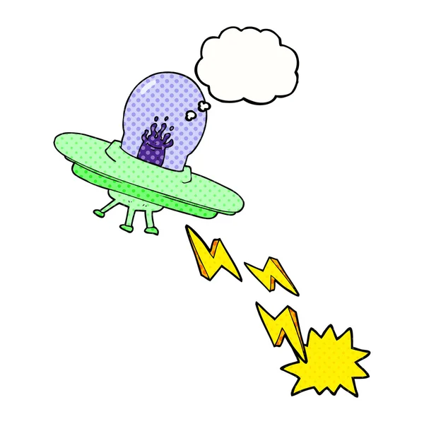 Pensée bulle dessin animé soucoupe volante — Image vectorielle