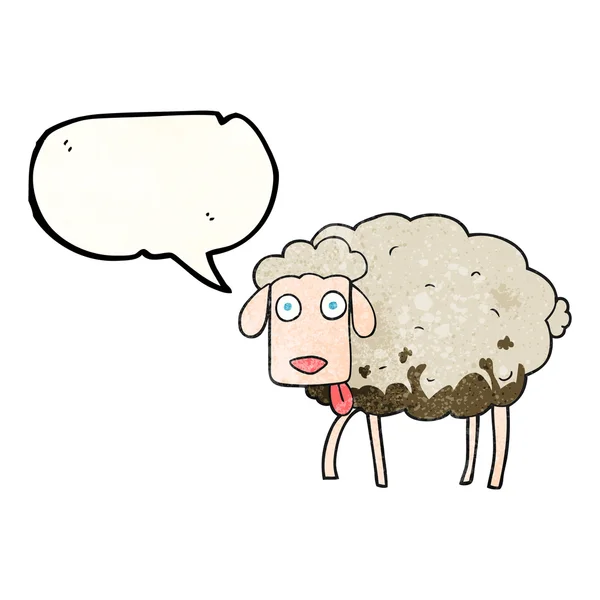 Speech bubble textured cartoon muddy sheep — Stock Vector