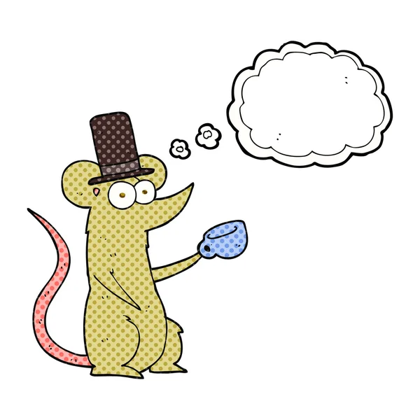 Pensamento bolha rato dos desenhos animados com copo e chapéu superior — Vetor de Stock
