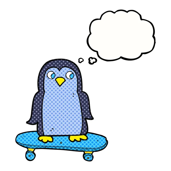 Pensamento bolha desenho animado pinguim equitação skate — Vetor de Stock