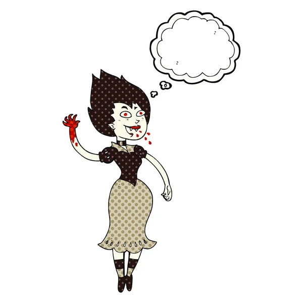 Σκέψη φούσκα γελοιογραφία αίματος πιπίλισμα κορίτσι βαμπίρ — Διανυσματικό Αρχείο