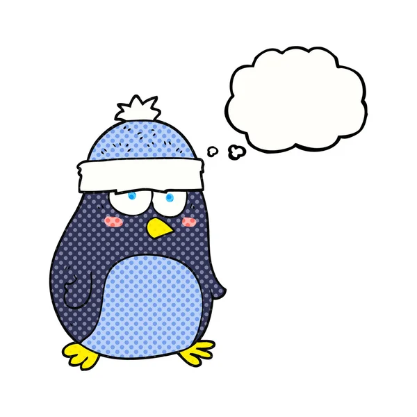 Pingüino de dibujos animados burbuja pensamiento — Vector de stock