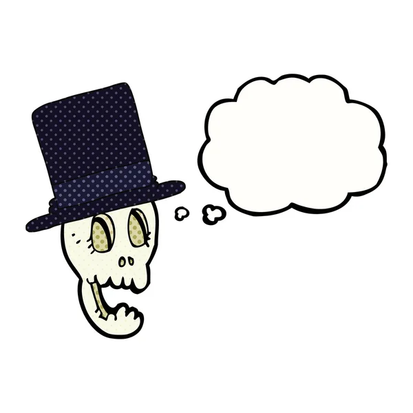 Gedachte zeepbel cartoon schedel dragen hoge hoed — Stockvector