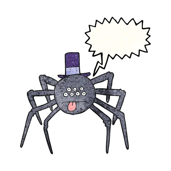 Mowy Bańka teksturowanej kreskówka halloween pająk w top hat — Wektor stockowy