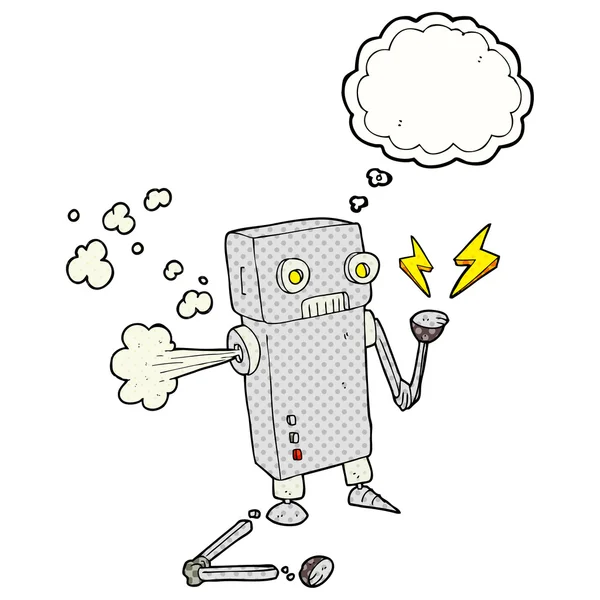 Pensiero bolla cartone animato rotto robot — Vettoriale Stock