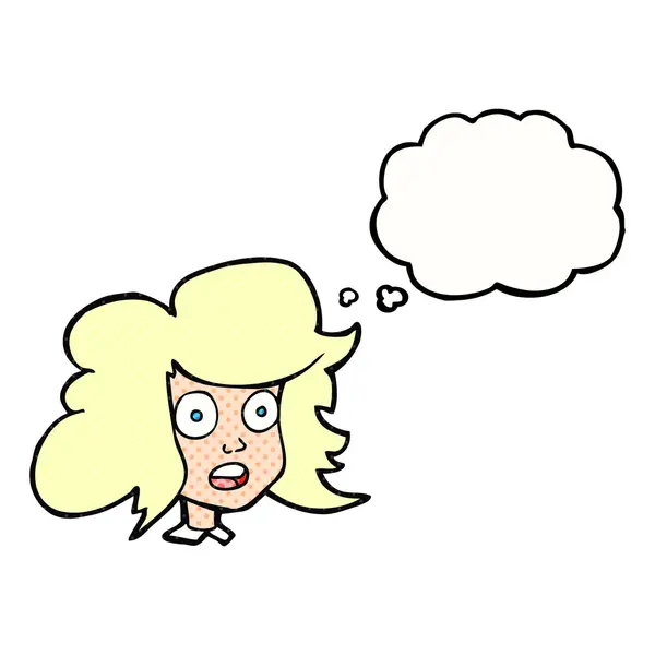 Myšlenka bubliny cartoon překvapil ženský obličej — Stockový vektor