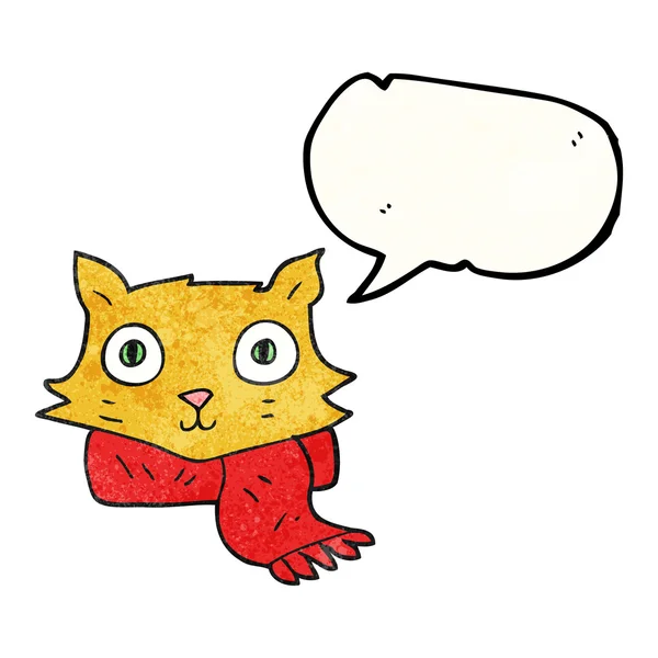 Parole bulle texturé dessin animé chat portant écharpe — Image vectorielle