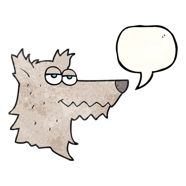 Discurso burbuja textura dibujos animados lobo cabeza — Vector de stock