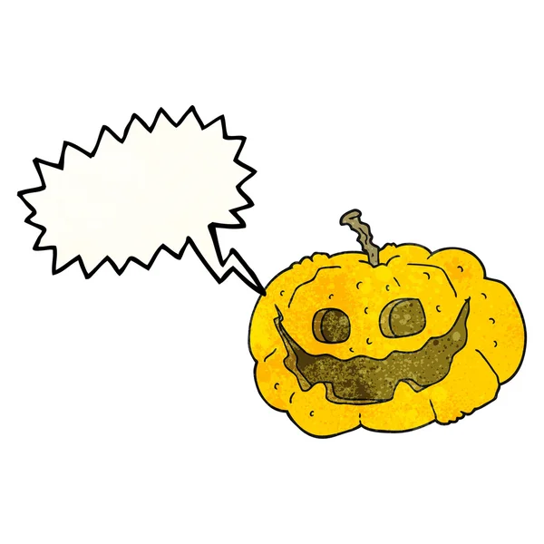 Speech bubble textured cartoon halloween pumpkin — Stock Vector