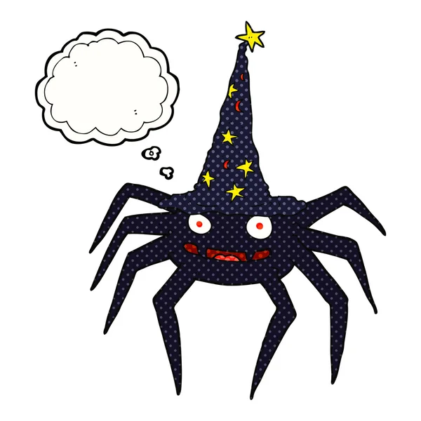 Gondolat buborék rajzfilm halloween spider boszorkány kalap — Stock Vector