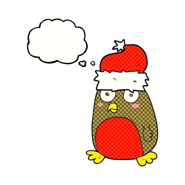 Myšlenka bubliny cartoon vánoční robin — Stockový vektor