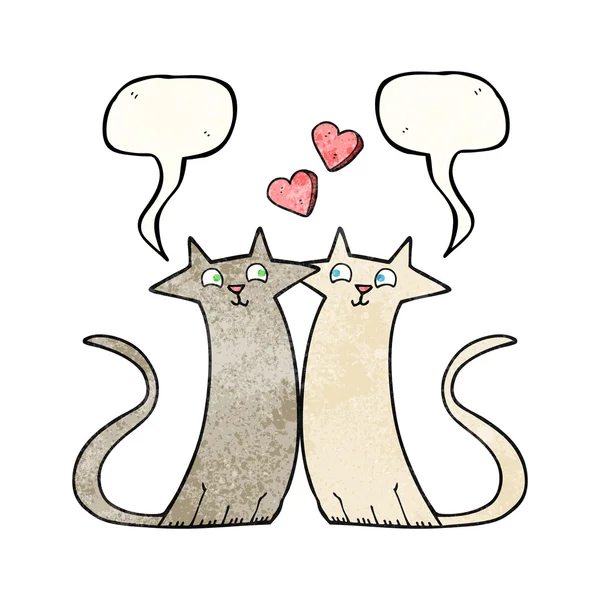 Speech bubble textured cartoon cats in love — Stock Vector