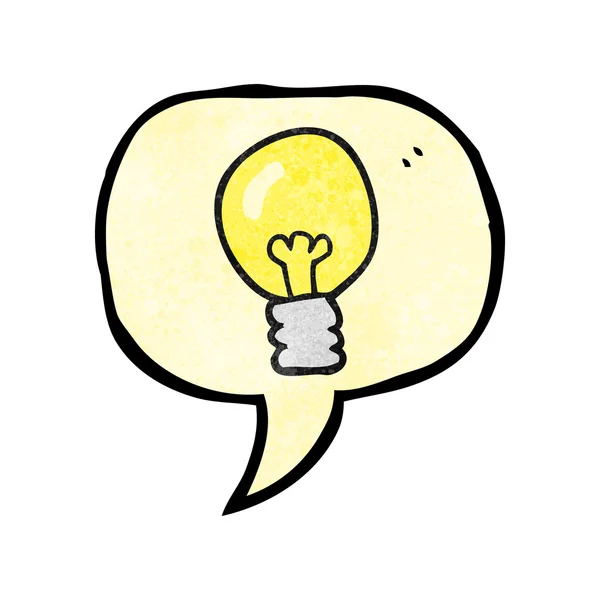 Speech bubble textured cartoon light bulb — Stock Vector